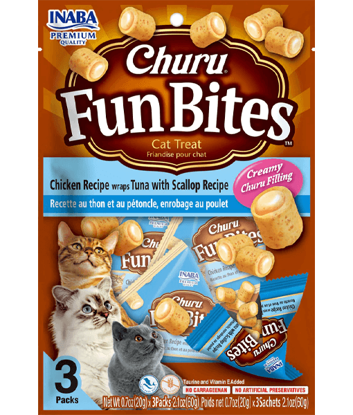 Inaba Churu Fun Bites Chicken Wrap Tuna with Scallop Recipe 3PCS/PK