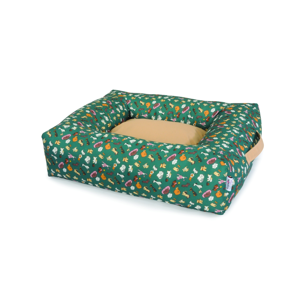 Camon Rectangular Pet Bed with Handle “Green Happy Dog” 80X70X19Cm