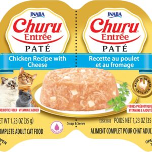 INABA Churu Entree Pate for Cats, Grain-Free, High Protein, Prebiotic Complete & Balanced Wet Cat Food - Chicken with Cheese Recipe