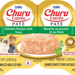 INABA Churu Entree Pate for Cats, Grain-Free, High Protein, Prebiotic Complete & Balanced Wet Cat Food - Chicken with Tuna Recipe