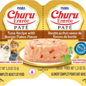 INABA Churu Entree Pate for Cats, Grain-Free, High Protein, Prebiotic Complete & Balanced Wet Cat Food - Tuna with Bonito Flakes Recipe