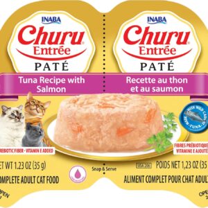 INABA Churu Entree Pate for Cats, Grain-Free, High Protein, Prebiotic Complete & Balanced Wet Cat Food - Tuna with Salmon Recipe