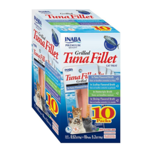 INABA Premium Grilled Tuna Fillet Cat Treats with Vitamin E and Green Tea Extract - Box of 10