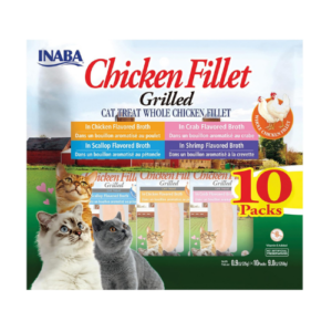 INABA Grilled Chicken Fillet Cat Treats with Vitamin E and Green Tea Extract - Bag of 10