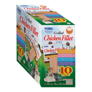 INABA Grilled Chicken Fillet Cat Treats with Vitamin E and Green Tea Extract - Box of 10