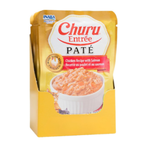 INABA Churu Entree Pate for Cats, Grain-Free, Prebiotic Complete & Balanced Wet Cat Food - Chicken with Salmon Recipe