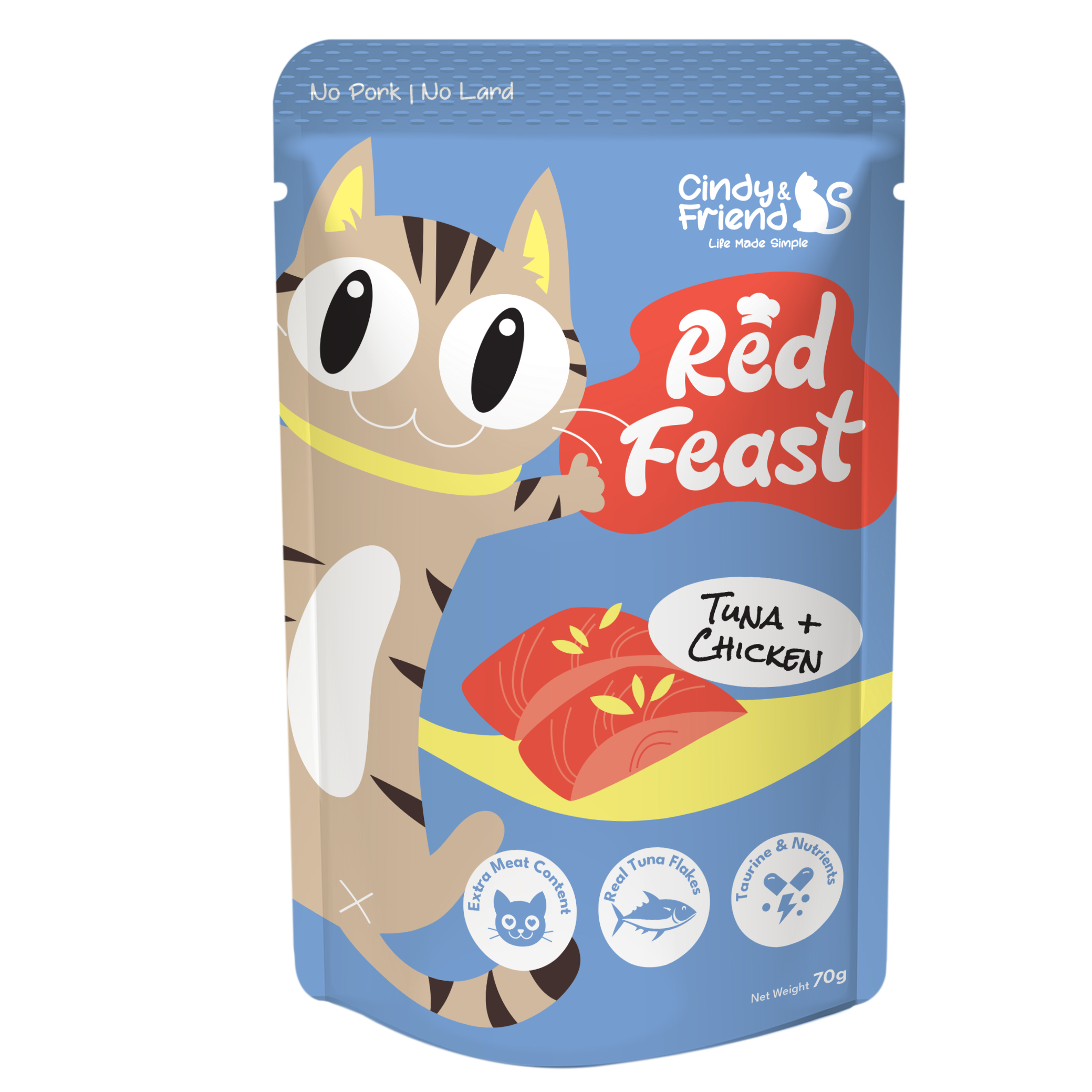 Cindy & Friends Red Feast Tuna With Chicken Complete & Balanced Wet Cat Food Pouch, 70g