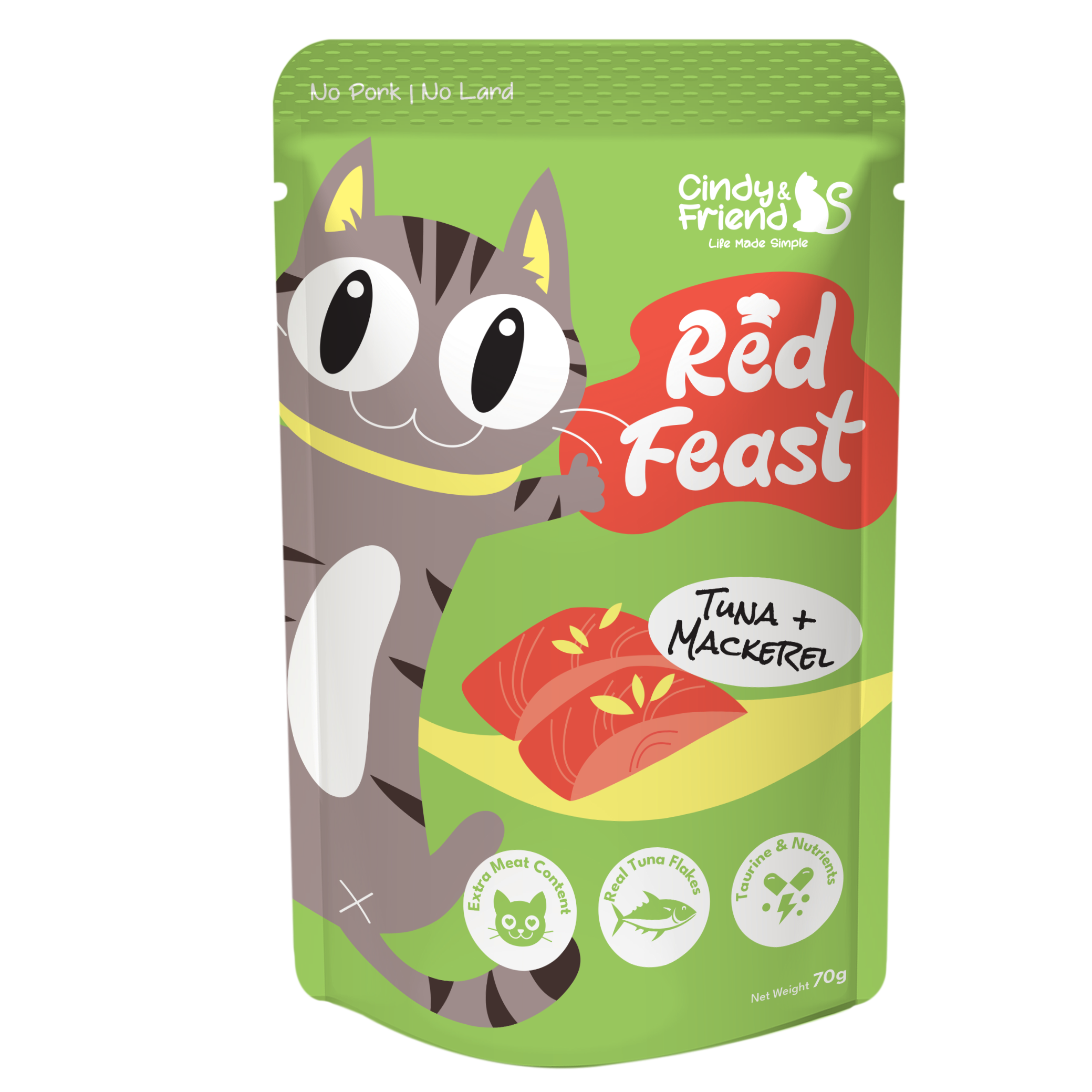 Cindy & Friends Red Feast Tuna With Mackerel Complete & Balanced Wet Cat Food Pouch, 70g