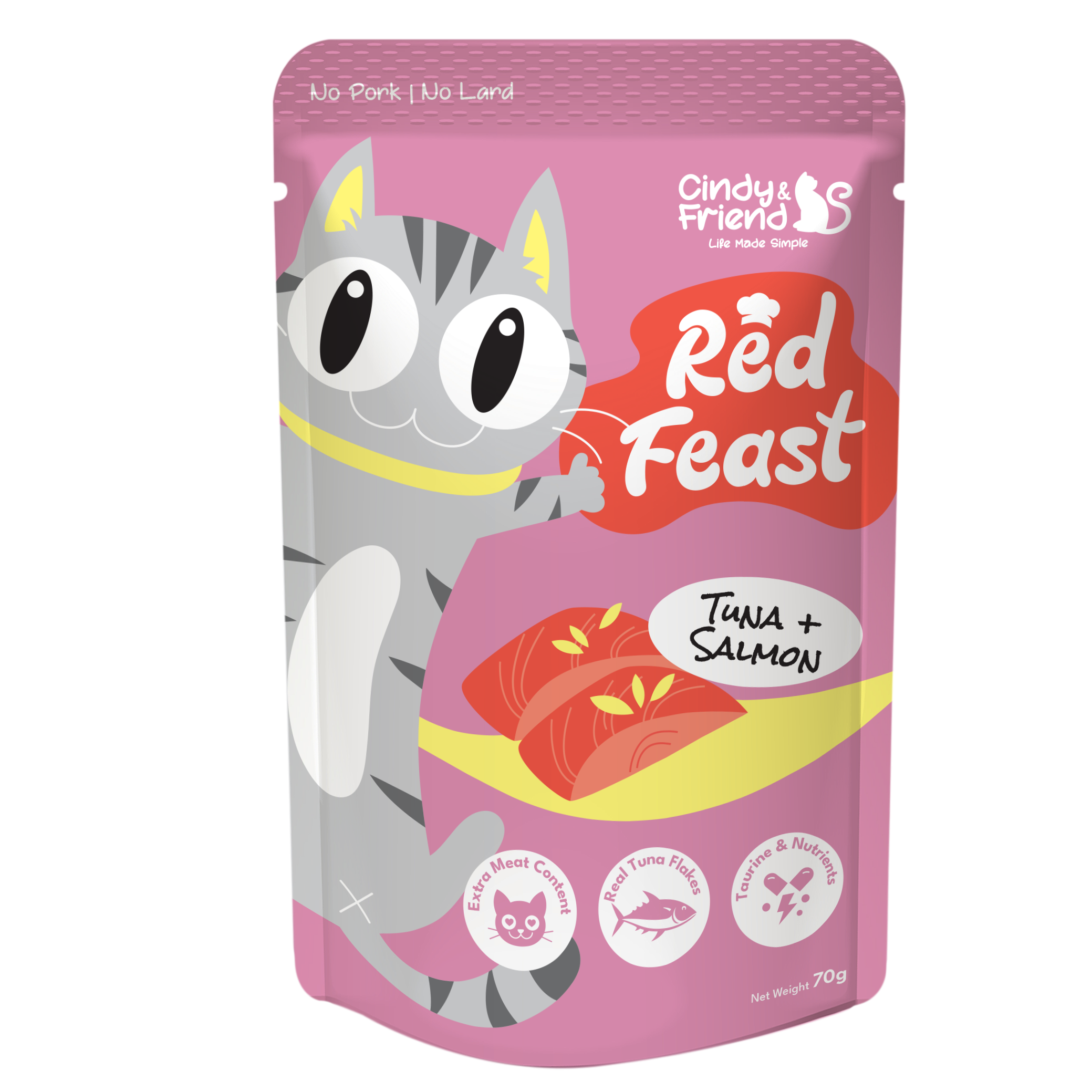 Cindy & Friends Red Feast Tuna With Salmon Complete & Balanced Wet Cat Food Pouch, 70g