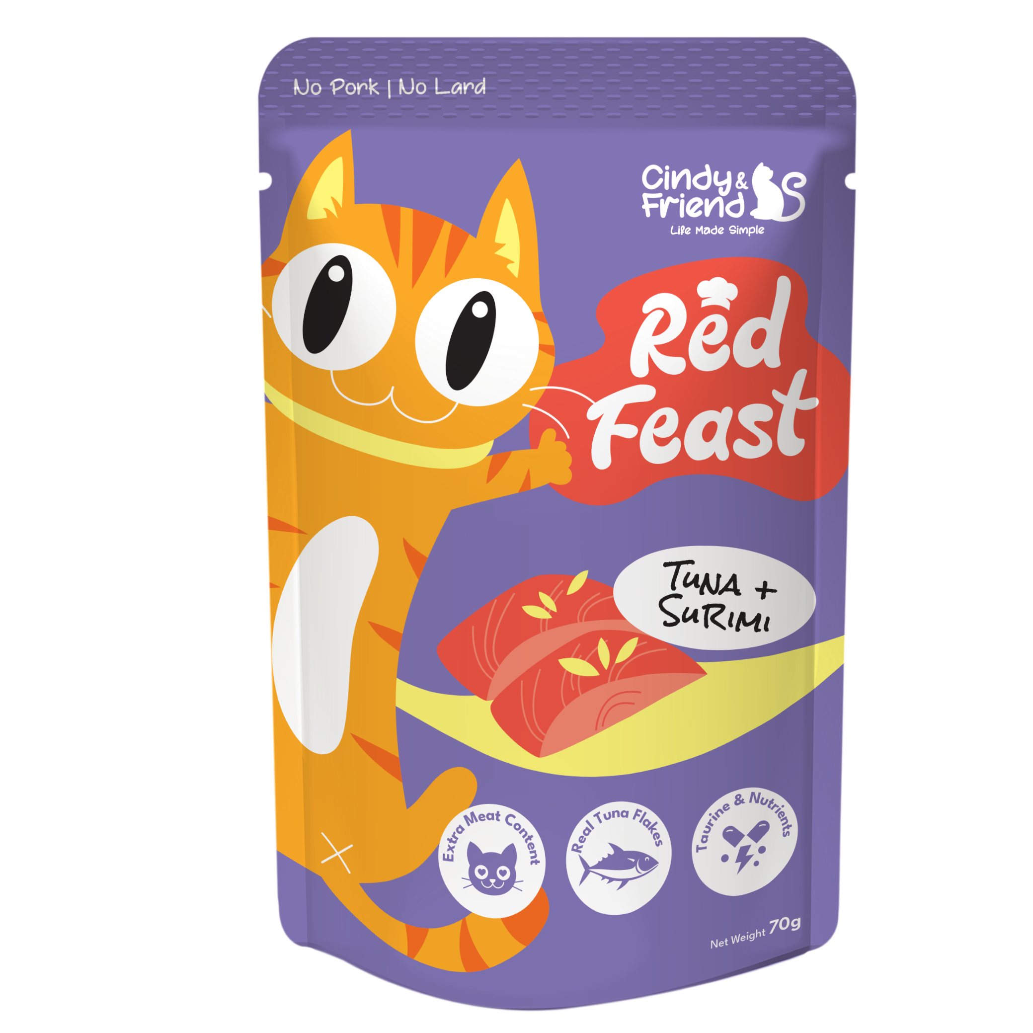 Cindy & Friends Red Feast Tuna With Surimi Complete & Balanced Wet Cat Food Pouch, 70g