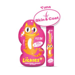 Cindy & Friends Lickies Functional Creamy Lickable Cat Treat for Skin & Coat with Tuna & Chicken 75g (5 x 15g)