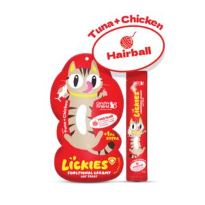 Cindy & Friends Lickies Functional Creamy Lickable Cat Treat for Hairball with Tuna & Chicken 75g (5 × 15g)