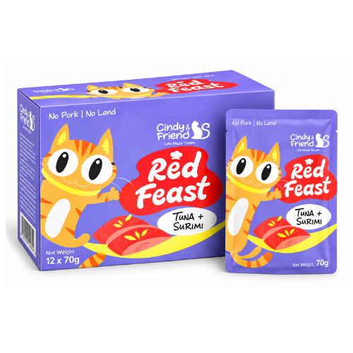 Cindy & Friend Red Feast Tuna With Surimi Wet Cat Food Pouch 12 × 70 g