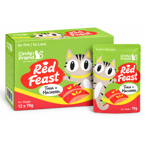 Cindy & Friend Red Feast Tuna With Mackerel Wet Cat Food Pouch 12 × 70 g